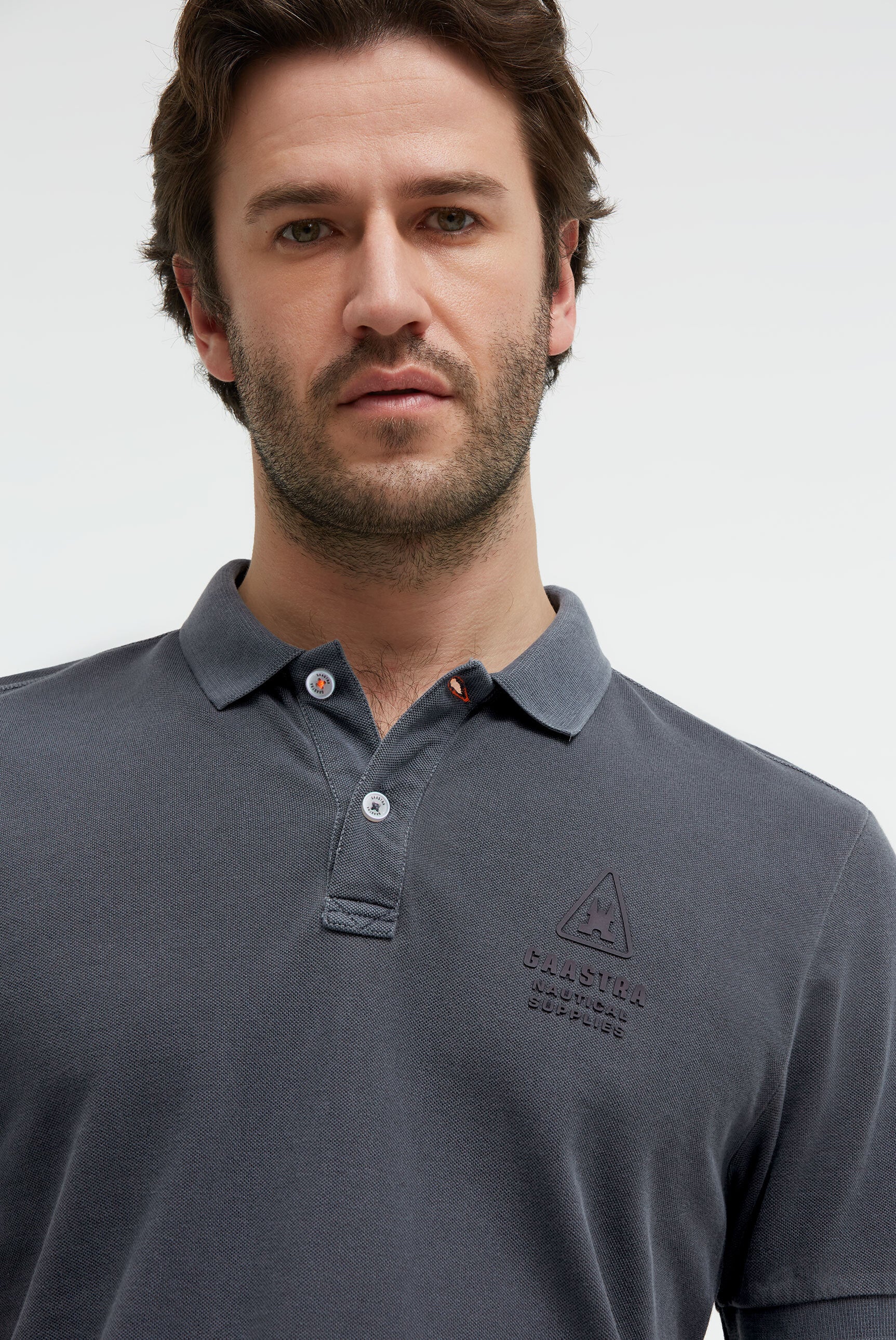 Poloshirt Kurzarm aus Pikee mit Rubber Logo blue navy
