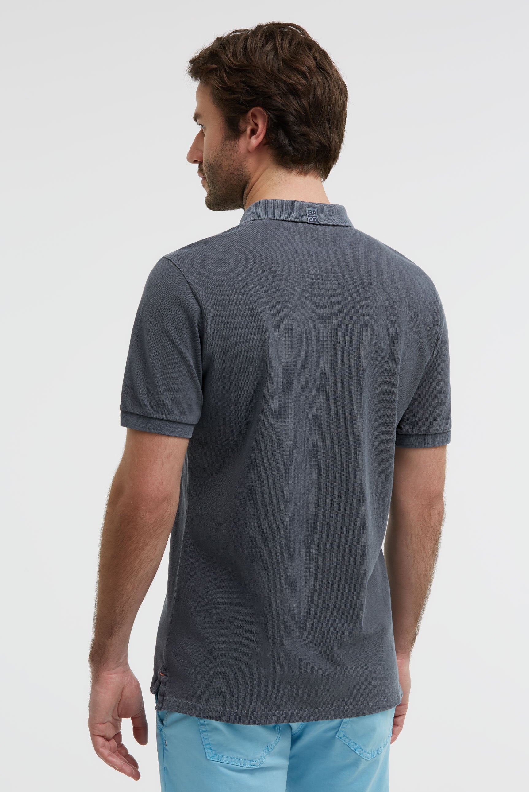 Poloshirt Kurzarm aus Pikee mit Rubber Logo blue navy
