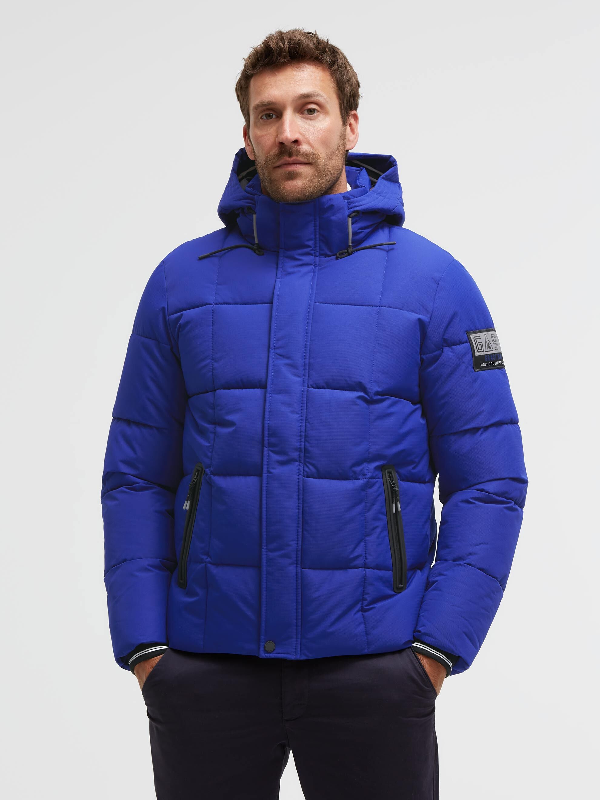 Lange Puffer-Jacke mit Kapuze marina blue