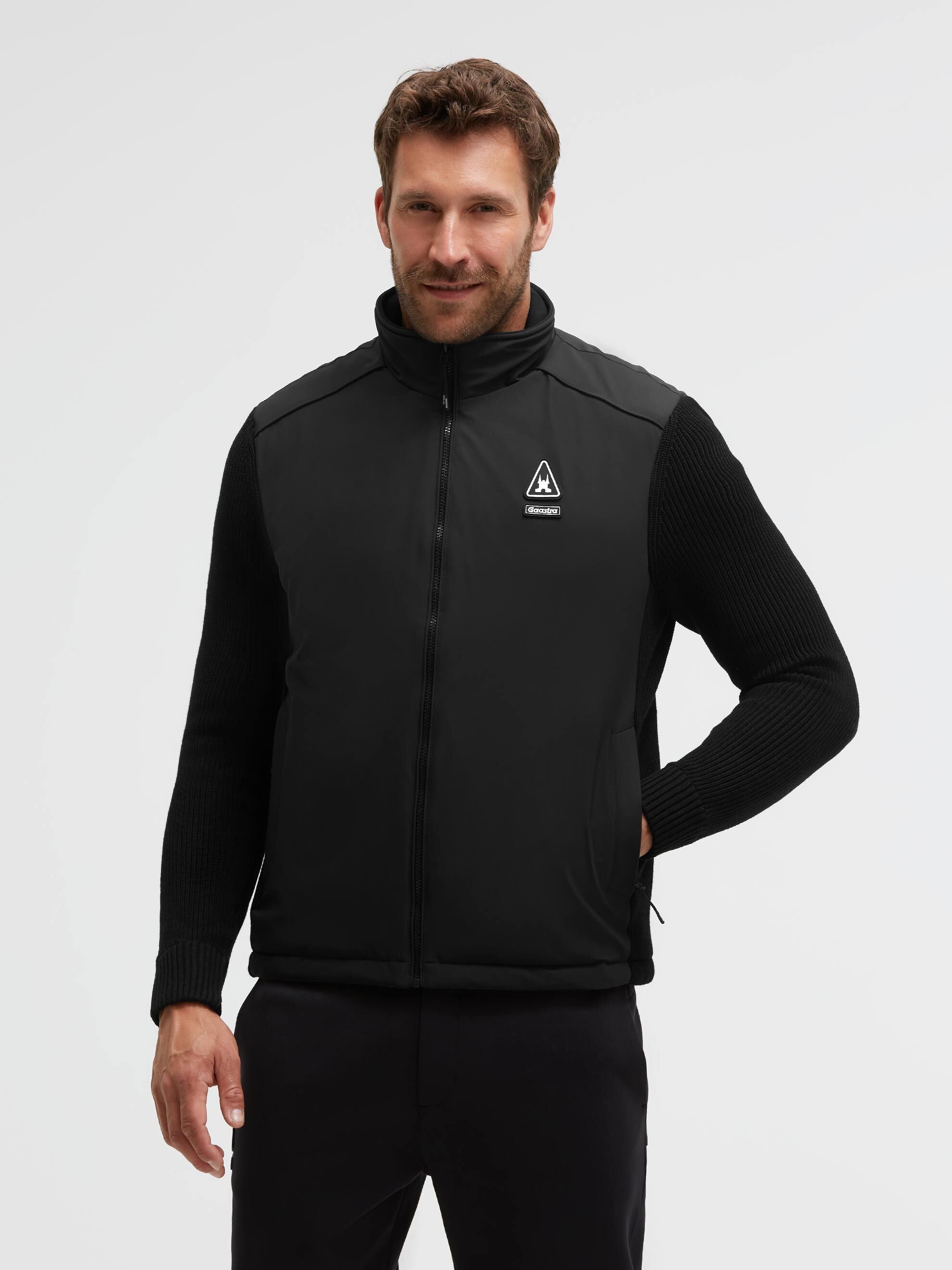 Hybrid jacket with knit sleeves