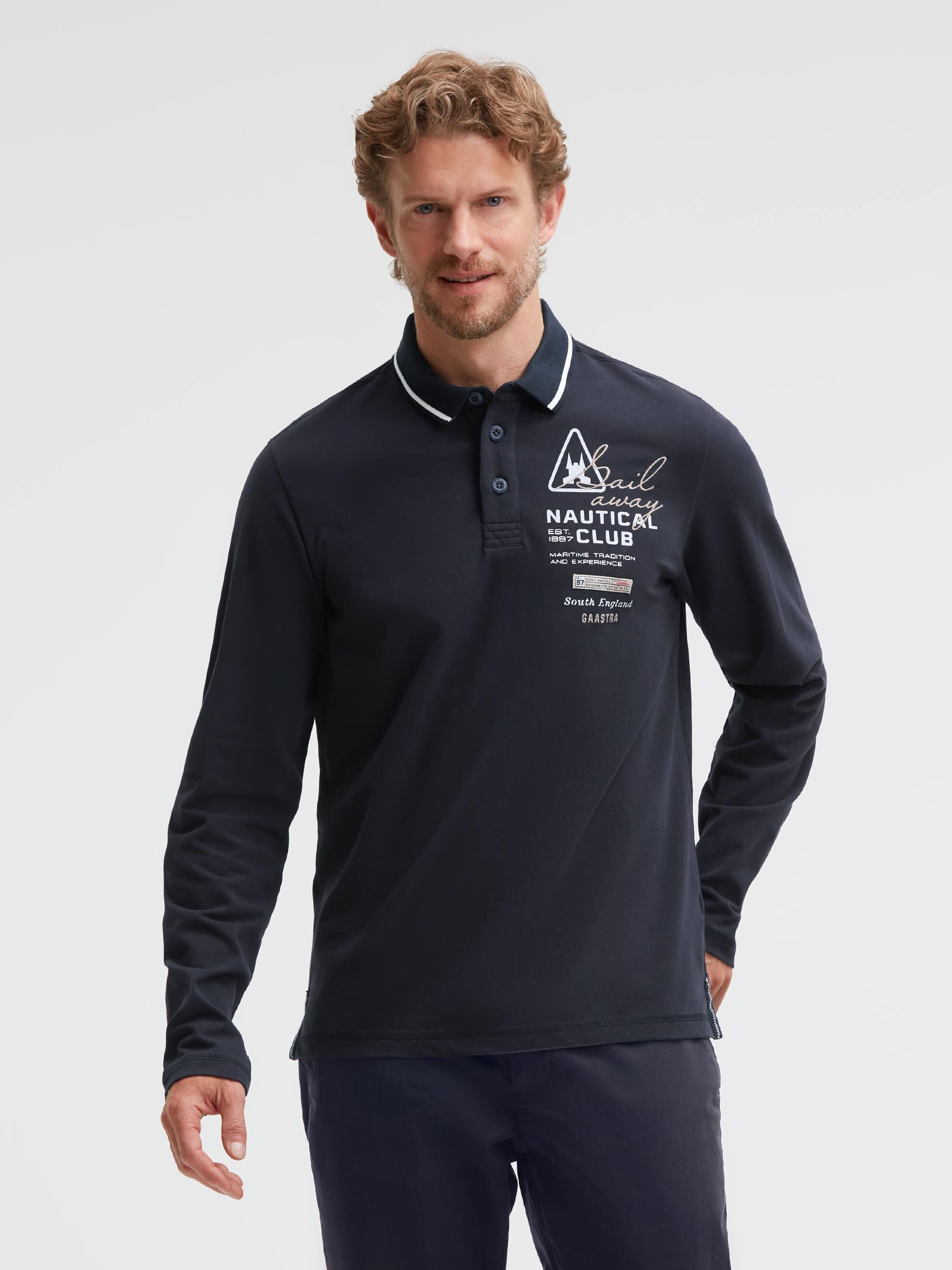 Langarmpolo mit Artwork blue whale