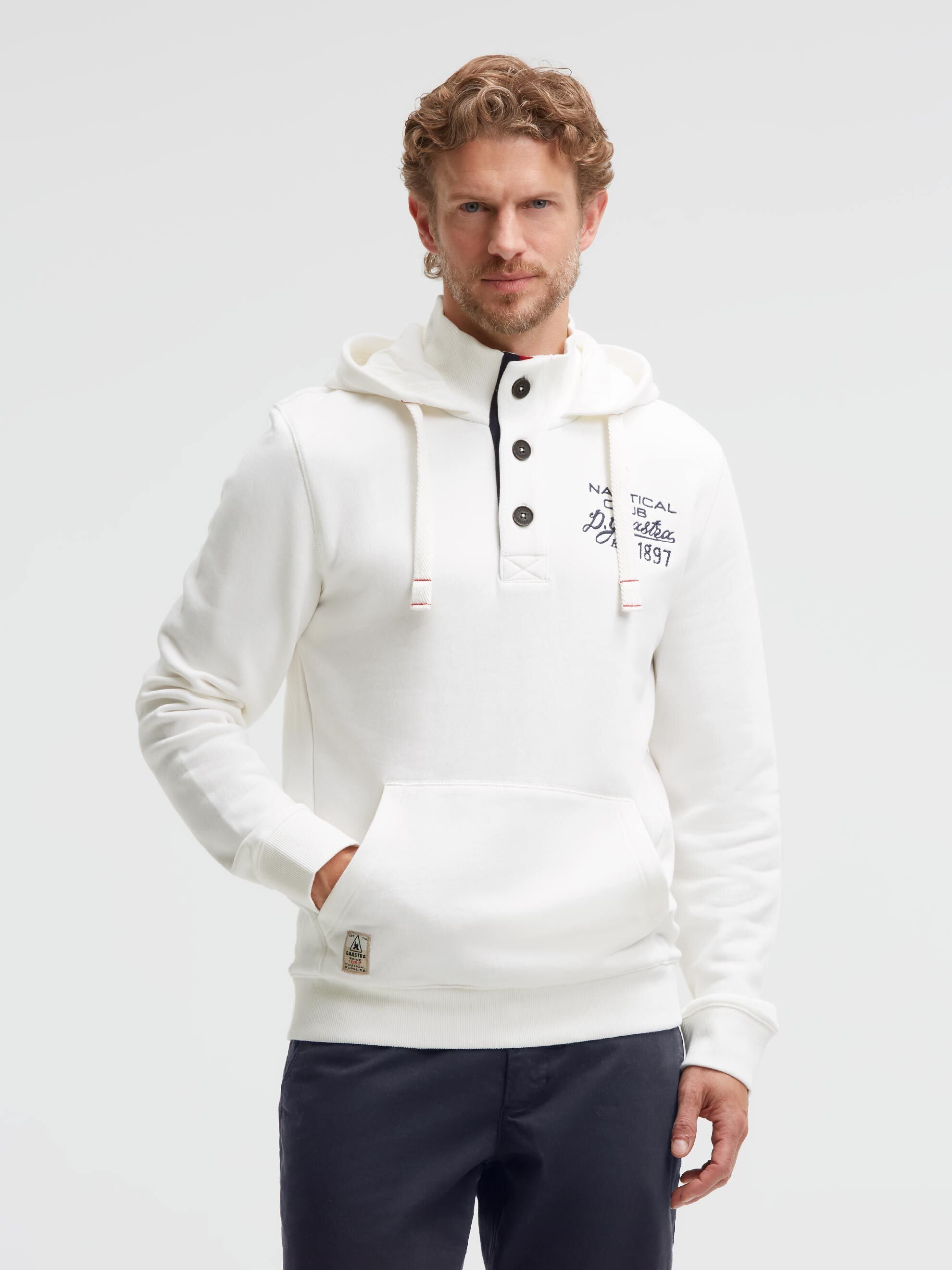 Hoodie mit Stehkragen, Knopfleiste und Rücken-Artwork ivory