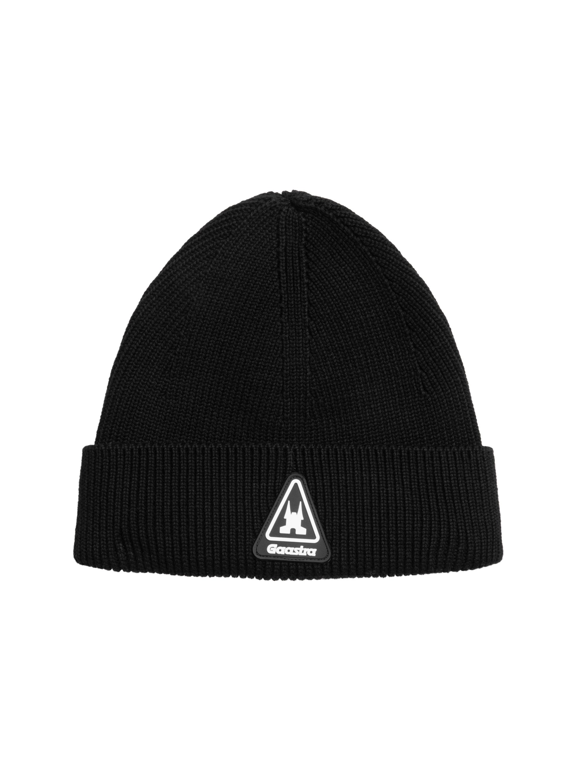 Ribbed Knit Beanie with Rubber Patch