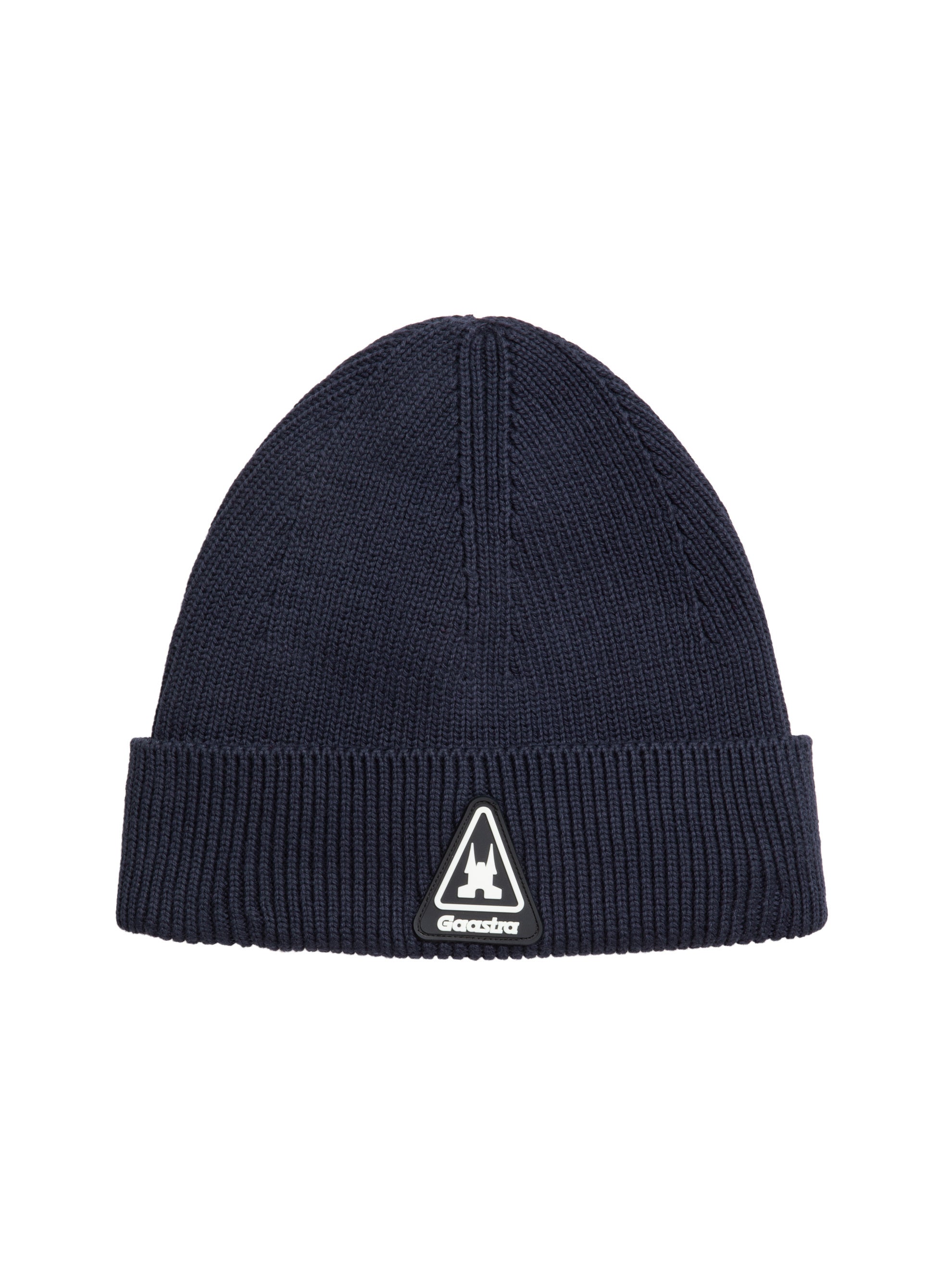 Ribbed Knit Beanie with Rubber Patch